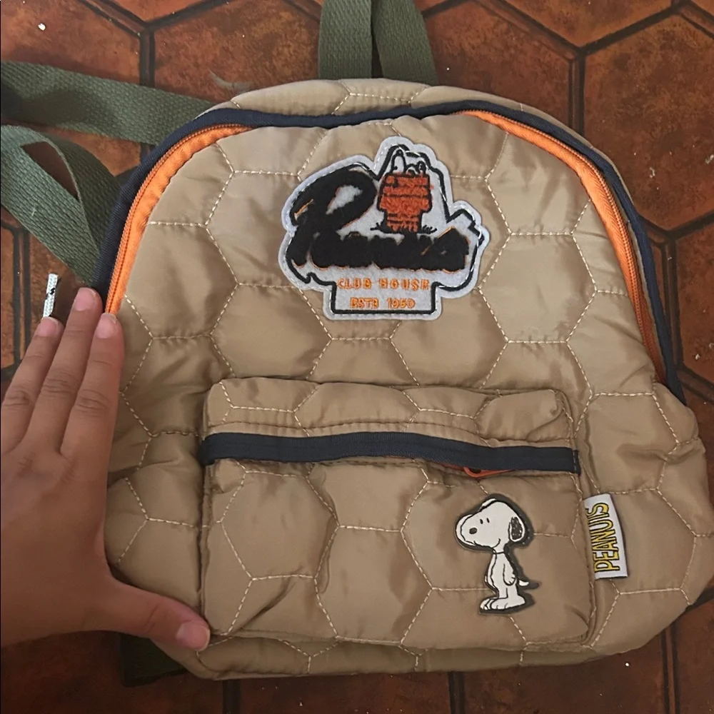 Peanuts Quilted mini Backpack in Tan with Orange Trim
